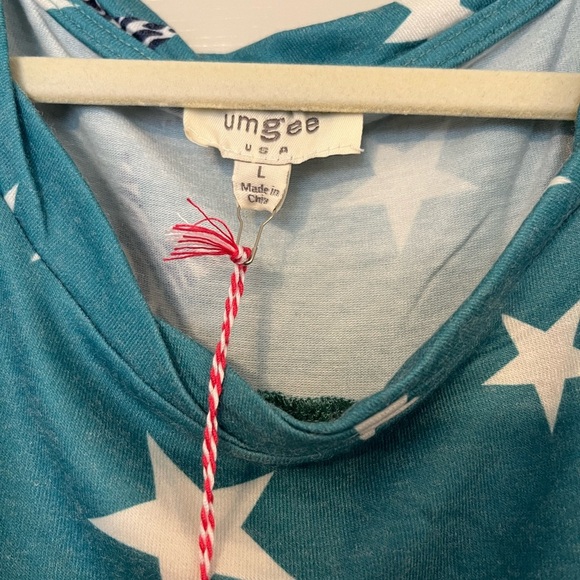 Umgee Teal Dress with Star Pattern Short Sleeve NWT Large - Picture 2 of 6